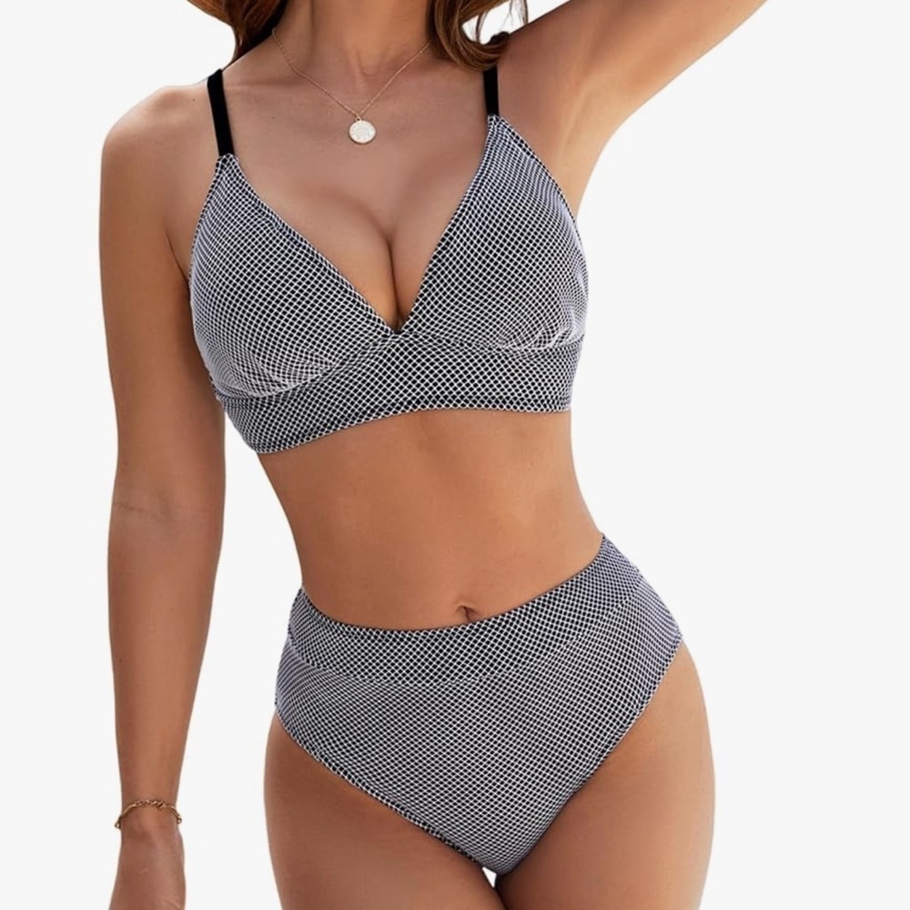 Women's Teal and White Checkered Bikini Set sz Small